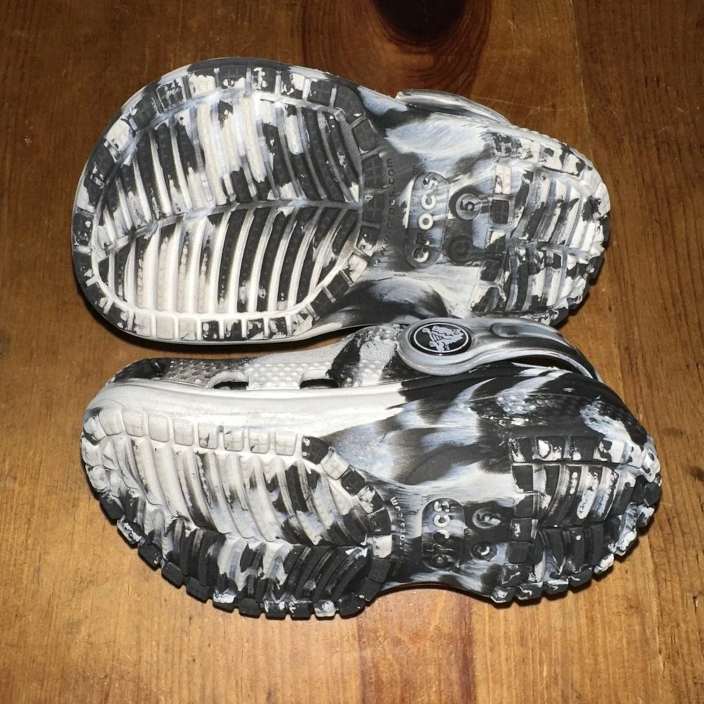 Crocs Classic Marbled Clogs C5 Black White Toddler Slip On Shoes